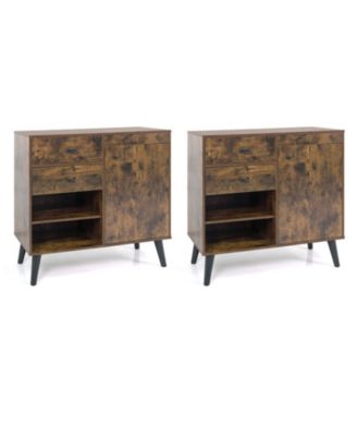 31-Inch Buffet Cabinet Set of 2 with 2 Drawers and Open Compartments