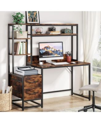 55" Computer Desk with 2 Drawers and Hutch