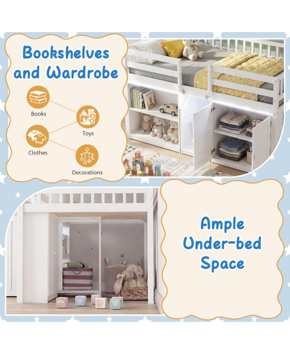 Sugift Twin Size Loft Bed with Led Lights and Wooden Bed Frame for Kids