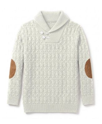 Little Boys (5-7)Organic Shawl Collar Cable Sweater with Elbow Patches