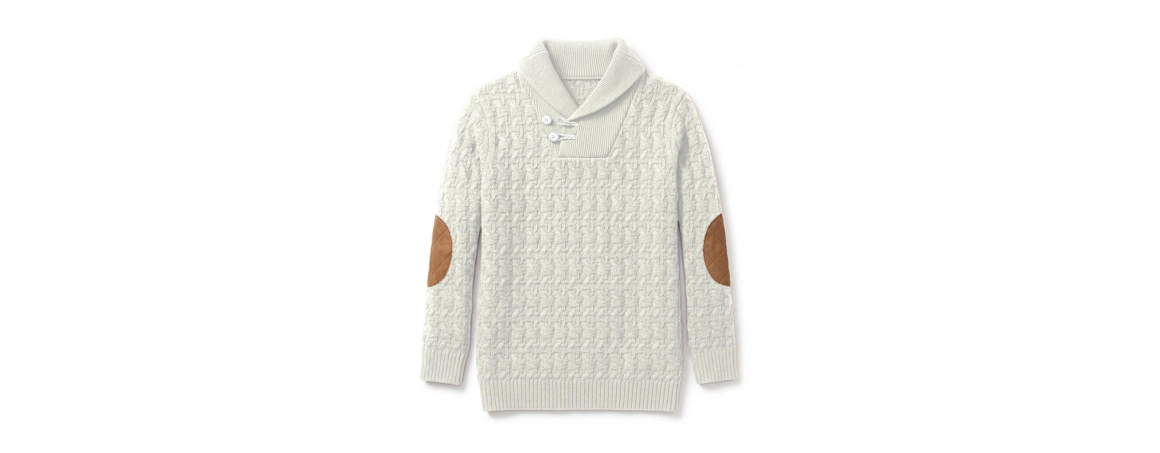 Hope & Henry Little Boys (5-7)Organic Shawl Collar Cable Sweater with Elbow Patches