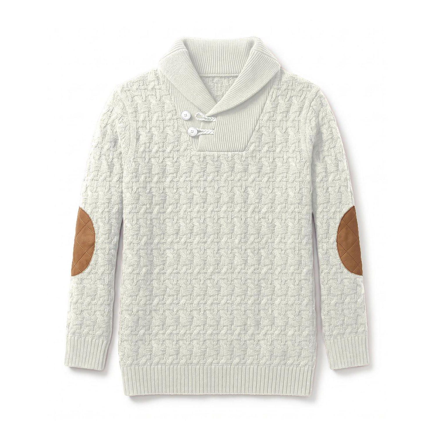Little Boys (5-7)Organic Shawl Collar Cable Sweater with Elbow Patches