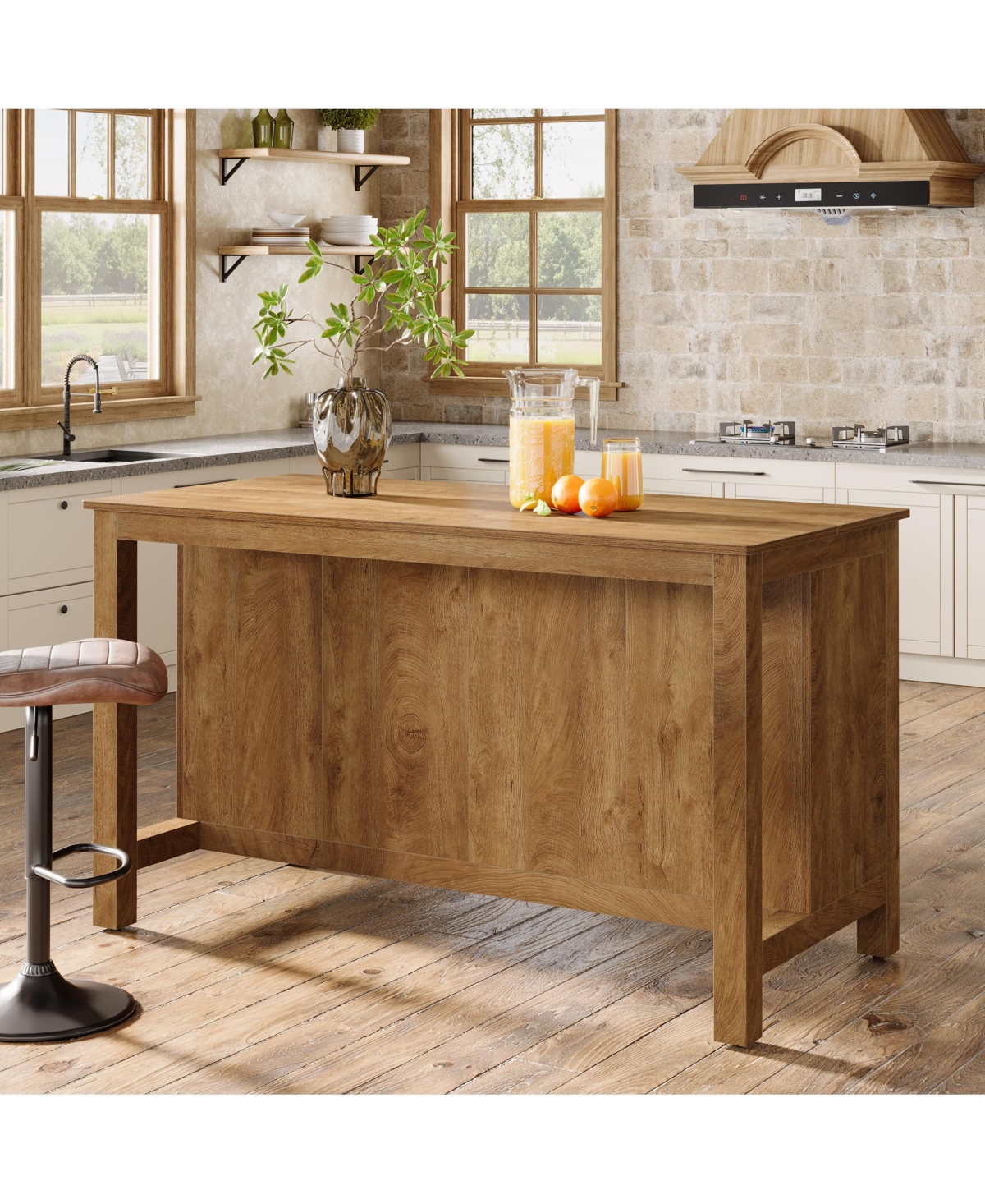 Tribesigns Kitchen Island with Storage, 59-Inch Large Farmhouse Stationary Table, Rustic Brown