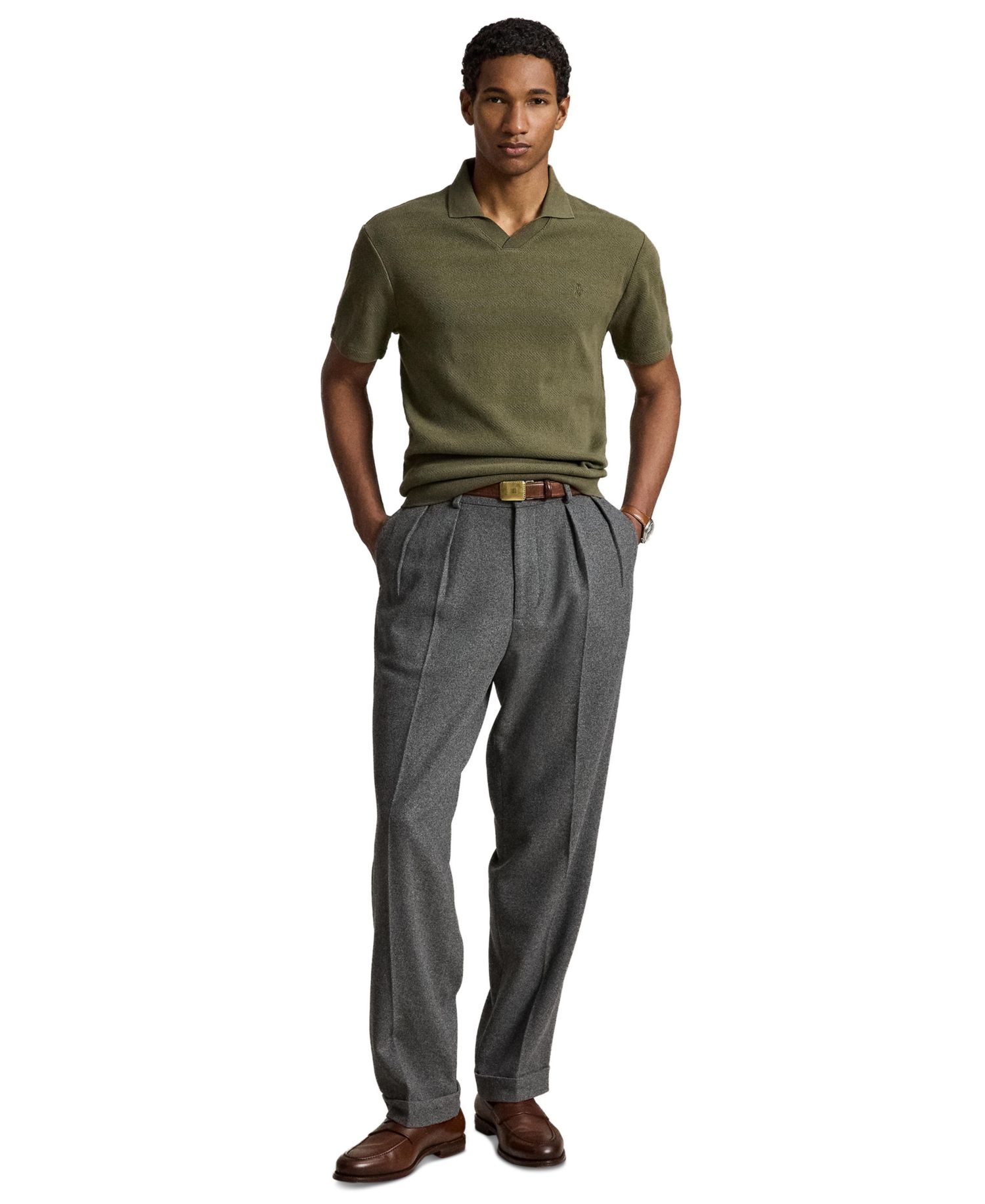 Men's Pointelle-Ribbed Regular-Fit Polo Shirt