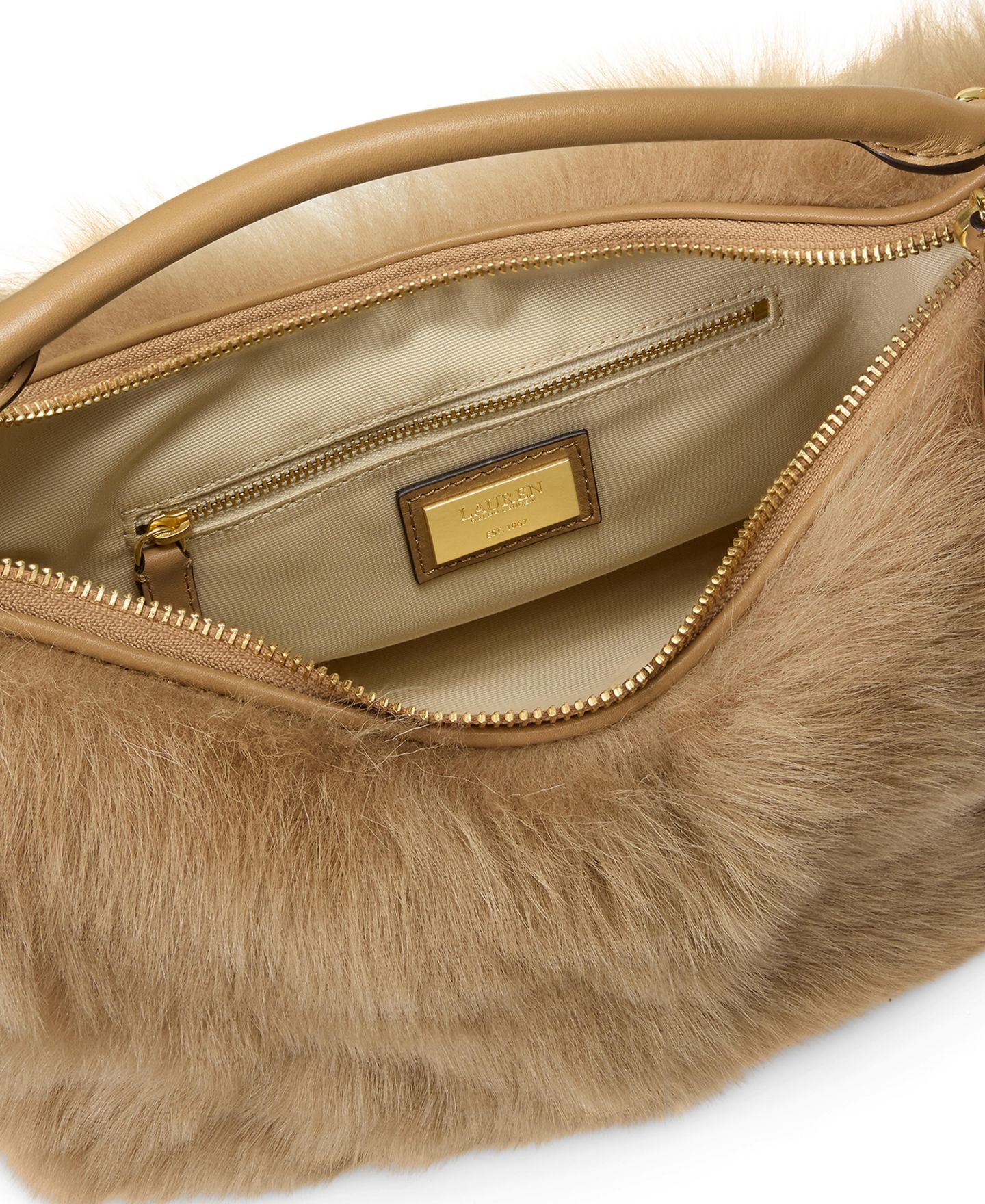 Женская сумка Lauren Ralph Lauren Blaike Shearling Small Shoulder, цвет: Верблюжий — фото 5