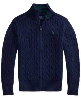 Boys' 8-20 Cable-Knit Cotton Full-Zip Sweater