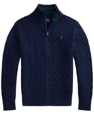 Polo Ralph Lauren Boys' 8-20 Cable-Knit Cotton Full-Zip Sweater