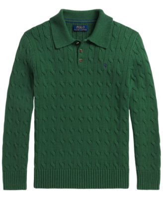 Boys' 8-20 Cable-Knit Cotton Polo Sweater