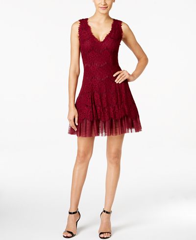 Betsy & Adam Lace-Overlay Tulle A-Line Dress
