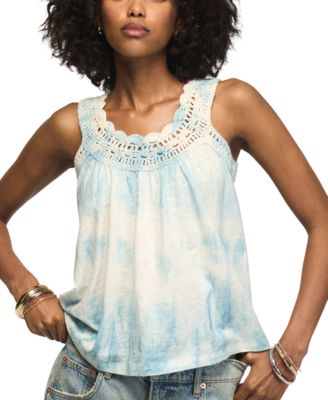 Women's Tie-Dye Crochet Scoop Neck Tank