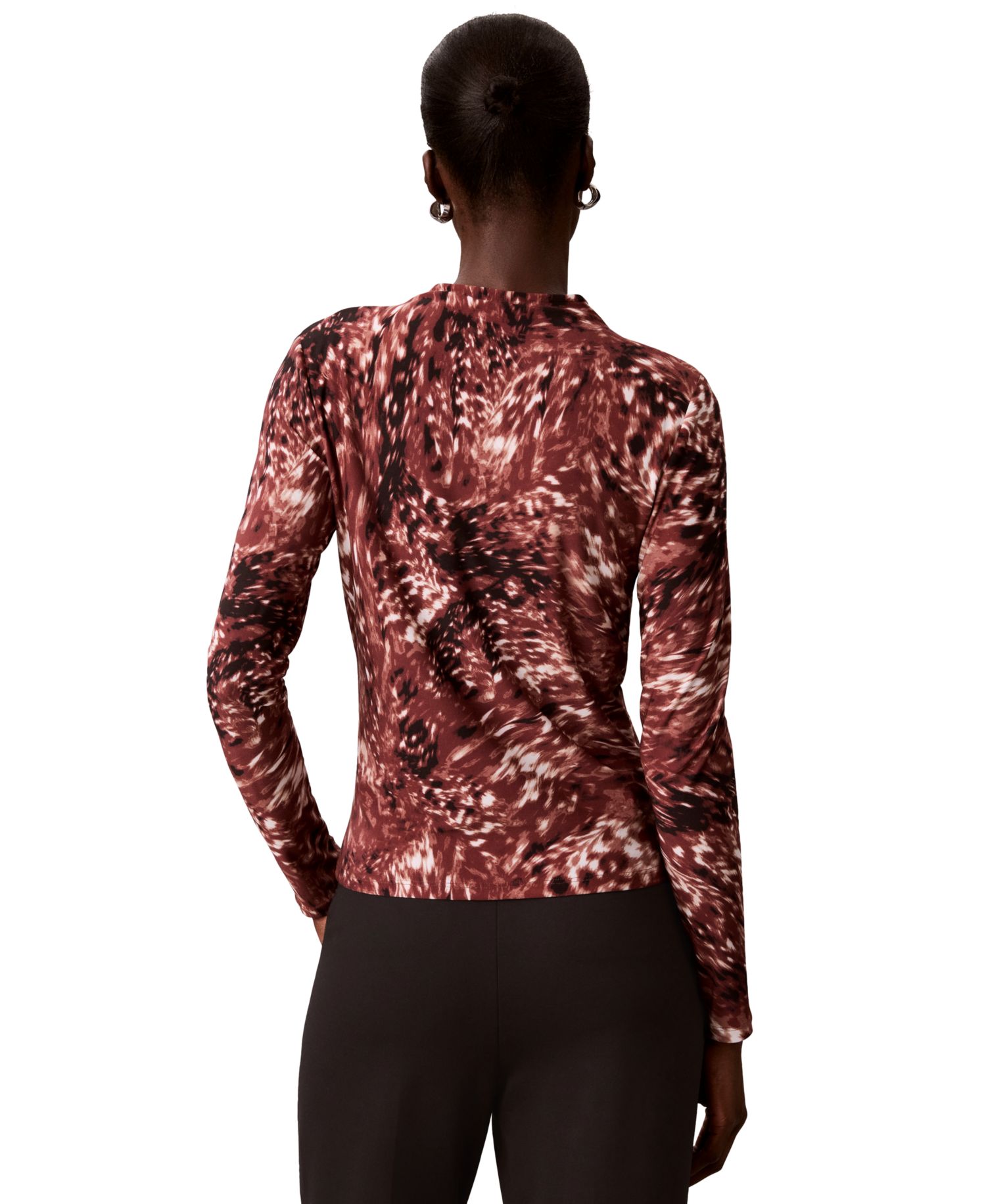 Petite Printed Crewneck Long-Sleeve Knit Top