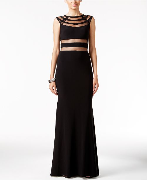 betsy and adam embellished chiffon illusion gown