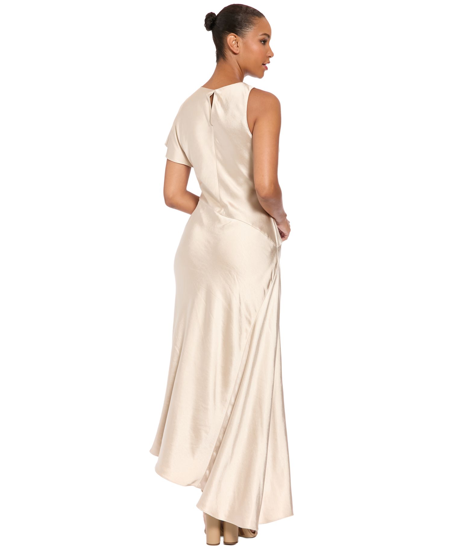 Women's Satin Asymmetrical Short-Sleeve Dress