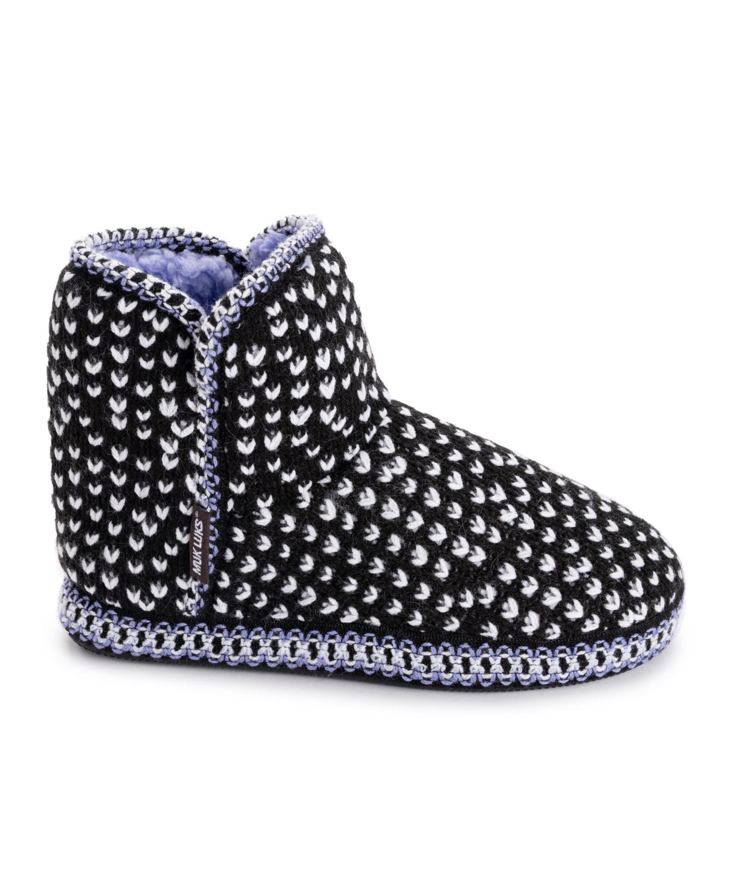 Женские тапочки MUK LUKS Leigh Bootie Slippers, цвет: Чёрный / Белый — фото 7