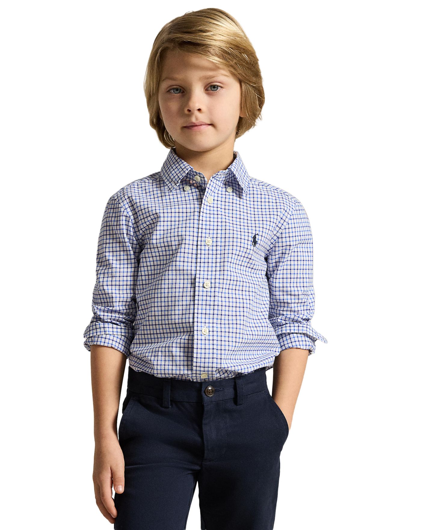 Рубашка Polo Ralph Lauren Plaid Cotton Shirt для мальчиков, цвет: Синий разноцветный — фото 1