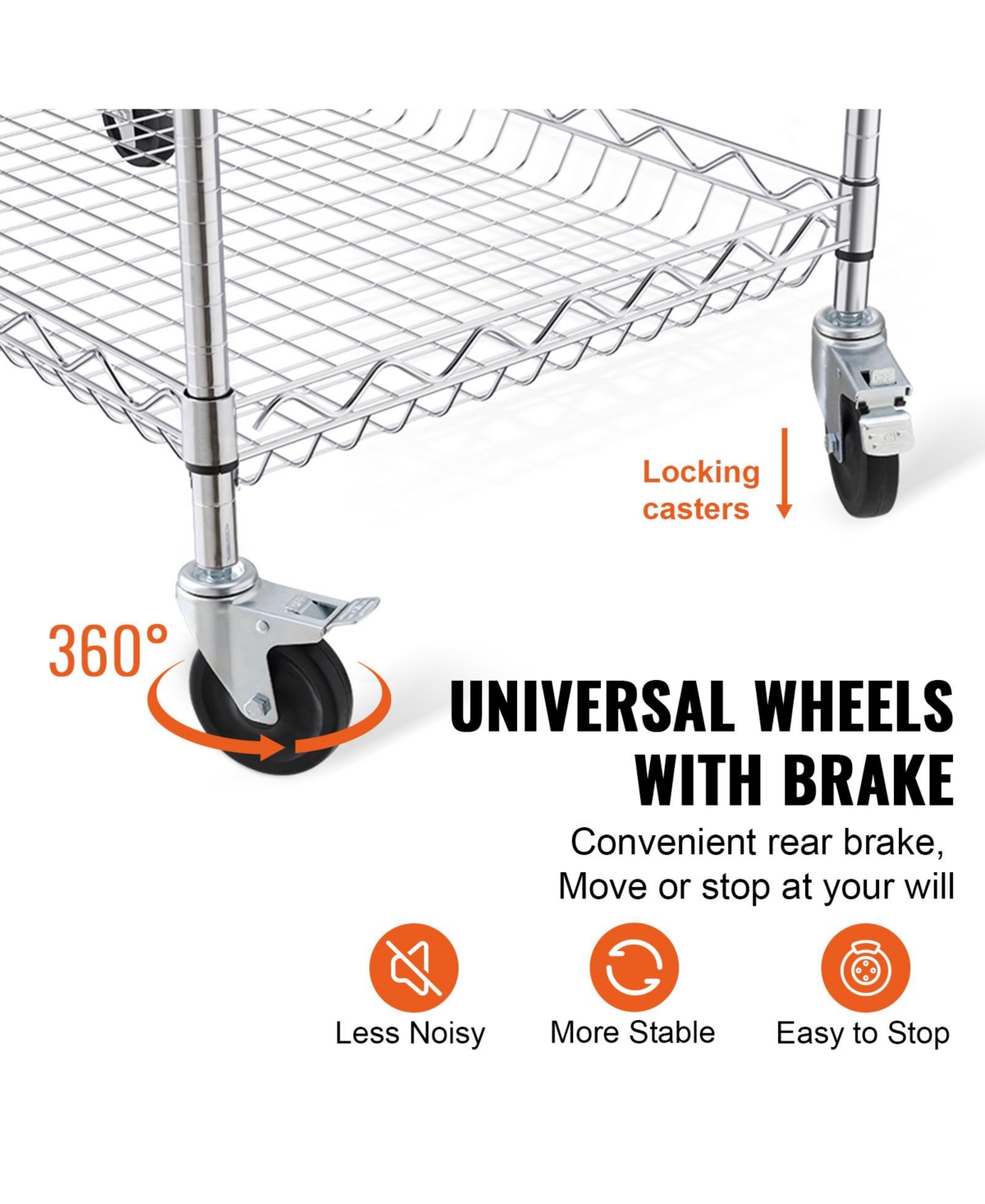 Sugift 3-Tier Steel Utility Cart on Wheels with 661LBS Capacity 80mm Deep Basket Curved Handle 6 Hooks