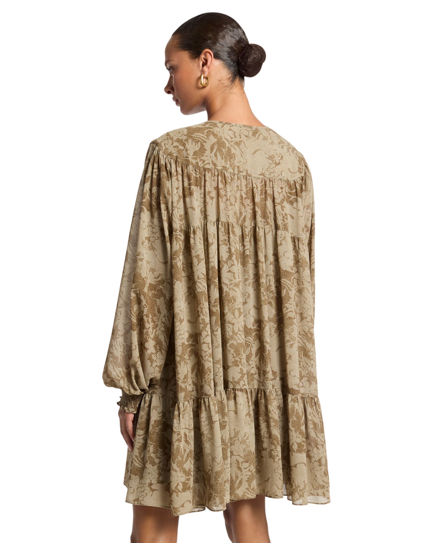 Women's Long-Sleeve Tiered Floral Mini Dress