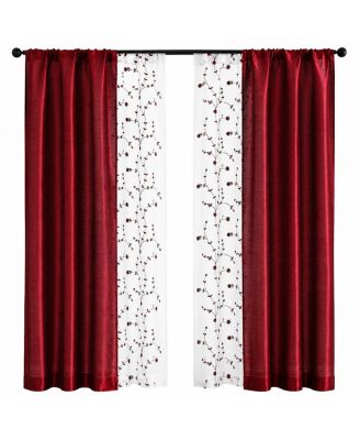 Gloria Embroidered 6 Piece Rod Pocket Coordinating Sheer Window Curtain Panels