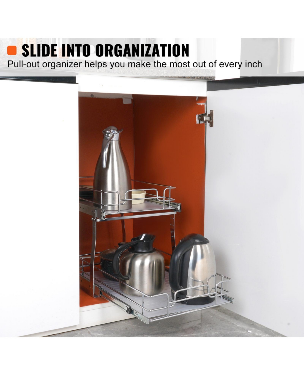 Sugift 2-Tier Pull Out Cabinet Organizer Steel Slide Out Pantry Shelves 15.5inWx22.5inDx19inH