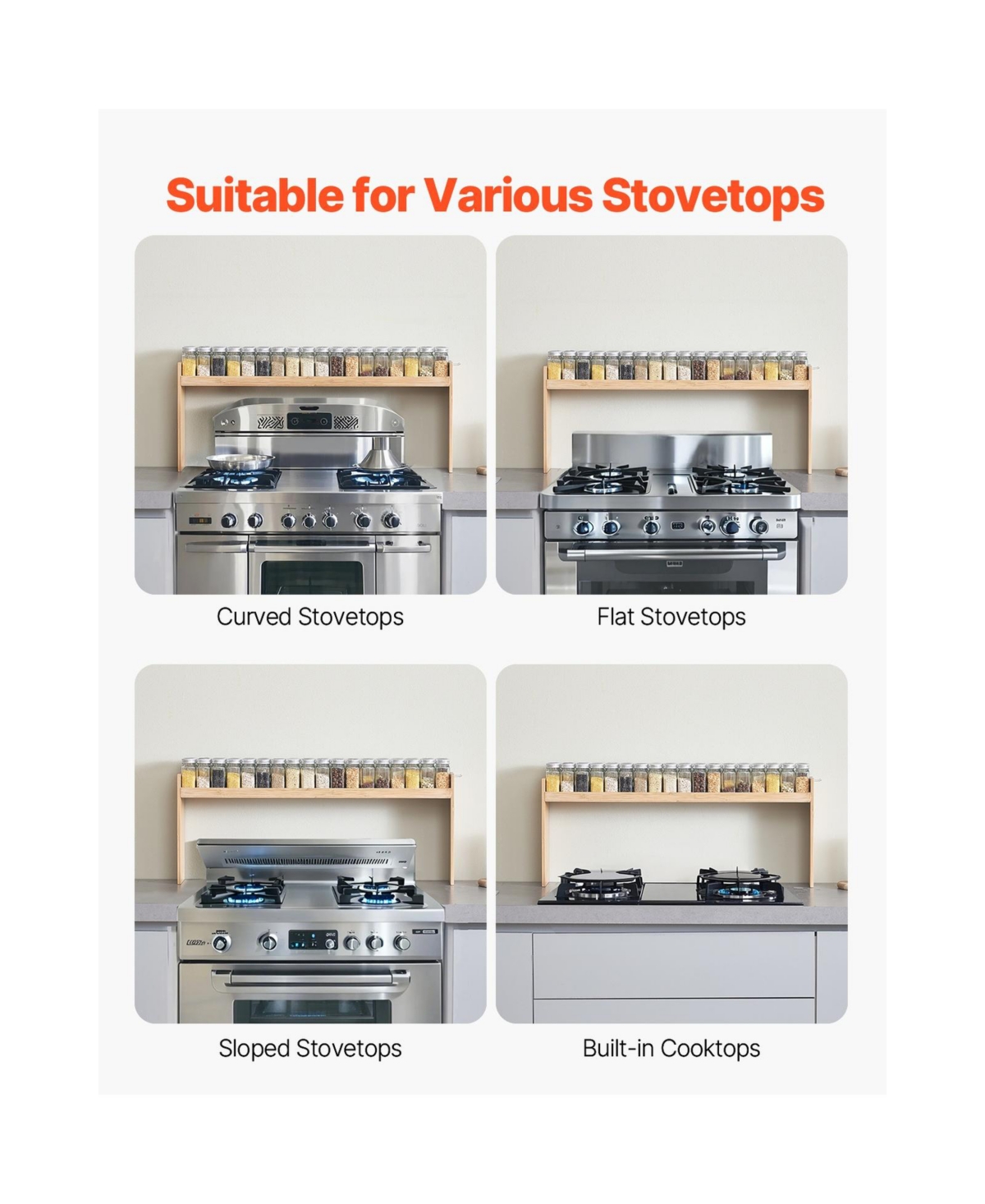 Sugift Over the Stove Spice Shelf Seasoning Organizer Countertop Storage Rack with 6 Hooks