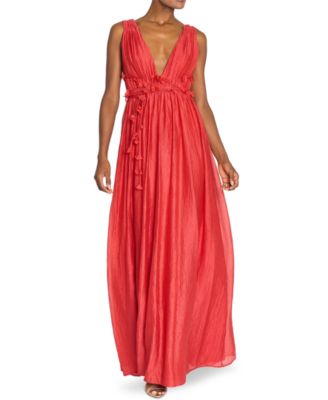 Women's V-Neck Long Gown with 3D Flower Details at Waist