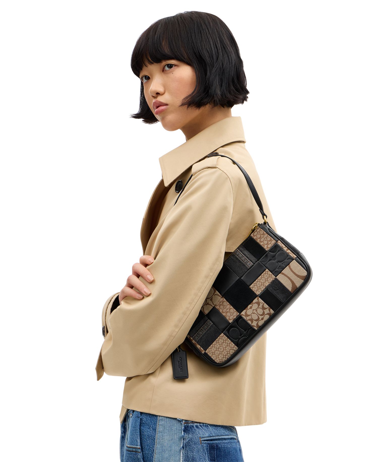 Plaza Medium Patchwork Signature Jacquard Slim Shoulder Bag 25