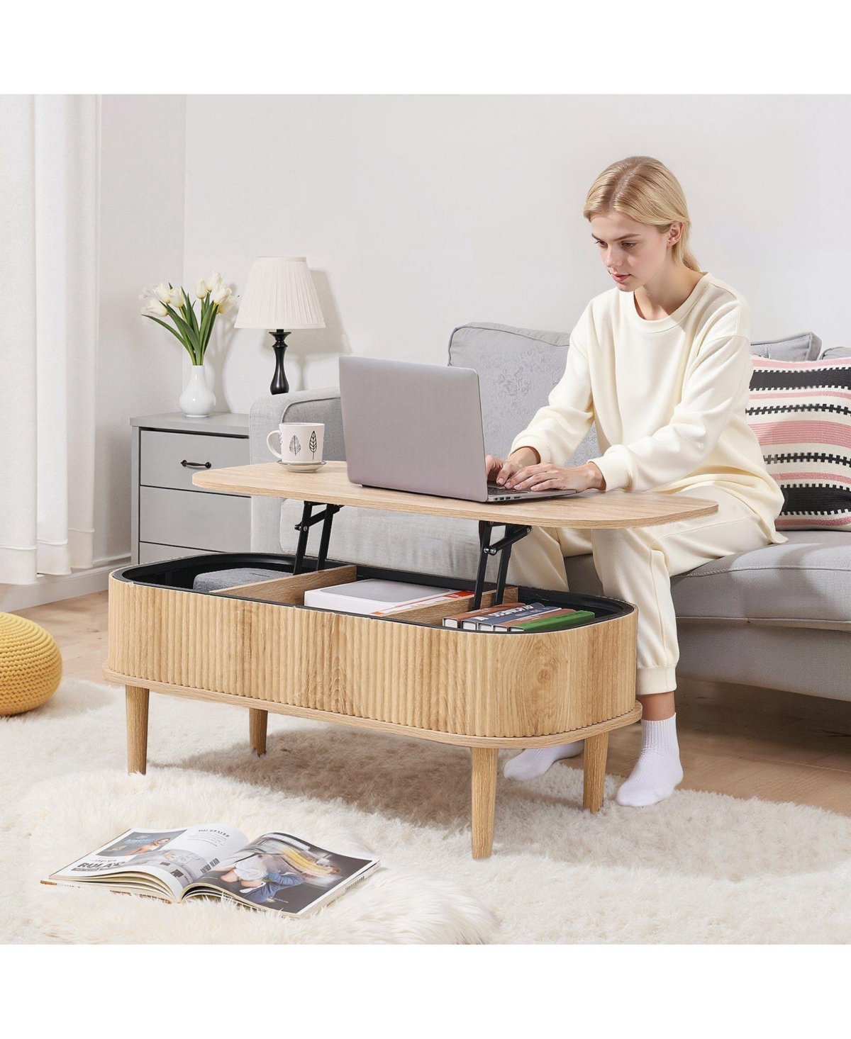 Slickblue Lift Top Oval Coffee Table with Hidden Storage Compartments