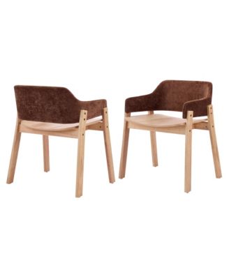 Set of 2 Fabric Arm Dining Chairs, Natural Rubberwood Frame Farmhouse Accent Chairs