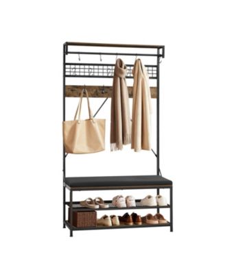 72 in Hall Tree Coat Rack with Shoe Bench 2-Tier Shoe Rack Hooks Hanging Rod Wire Shelf