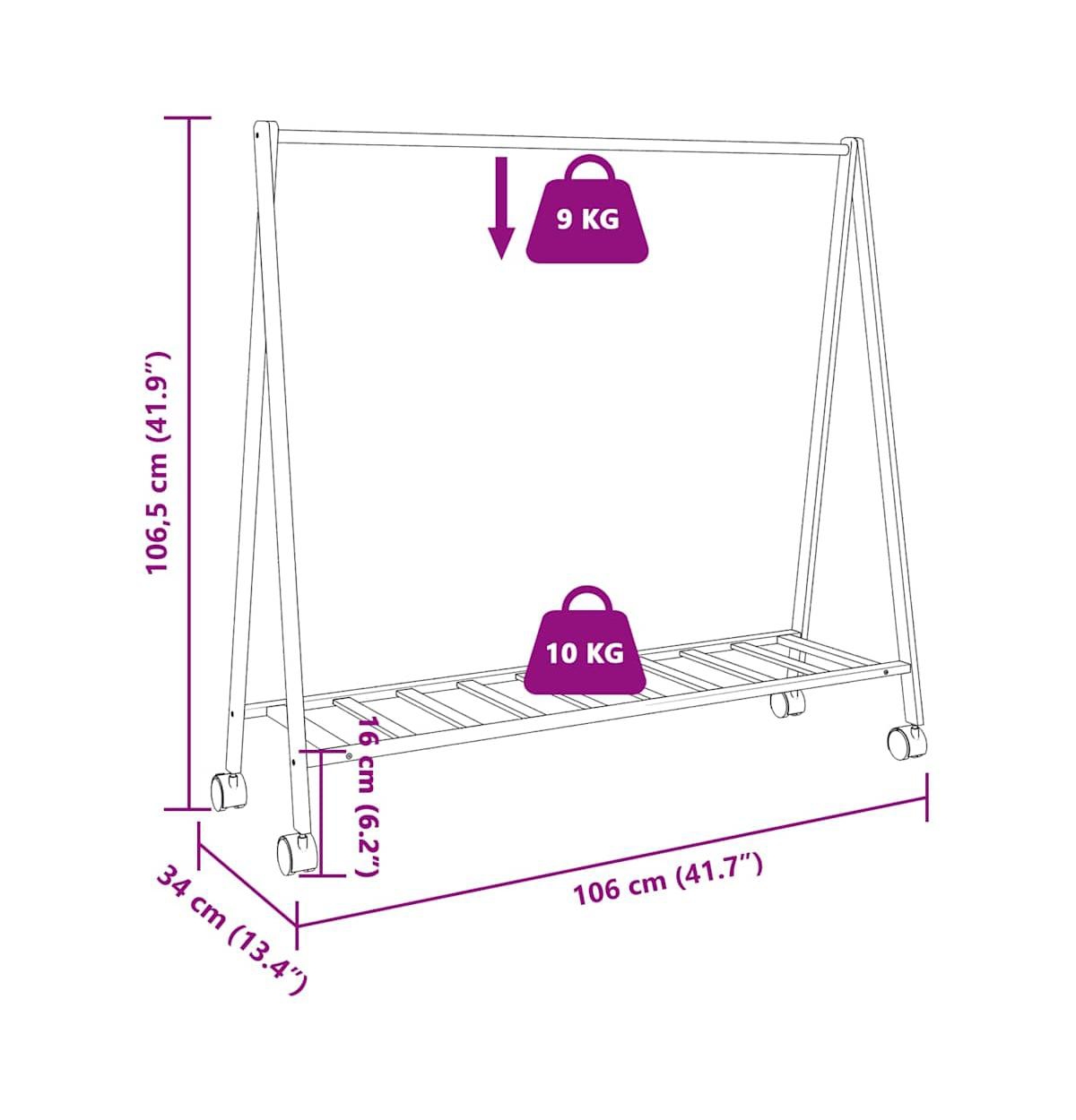 vidaXL Clothes Rack with Shelves and Wheels 41.7"x13.4"x41.9" Bamboo
