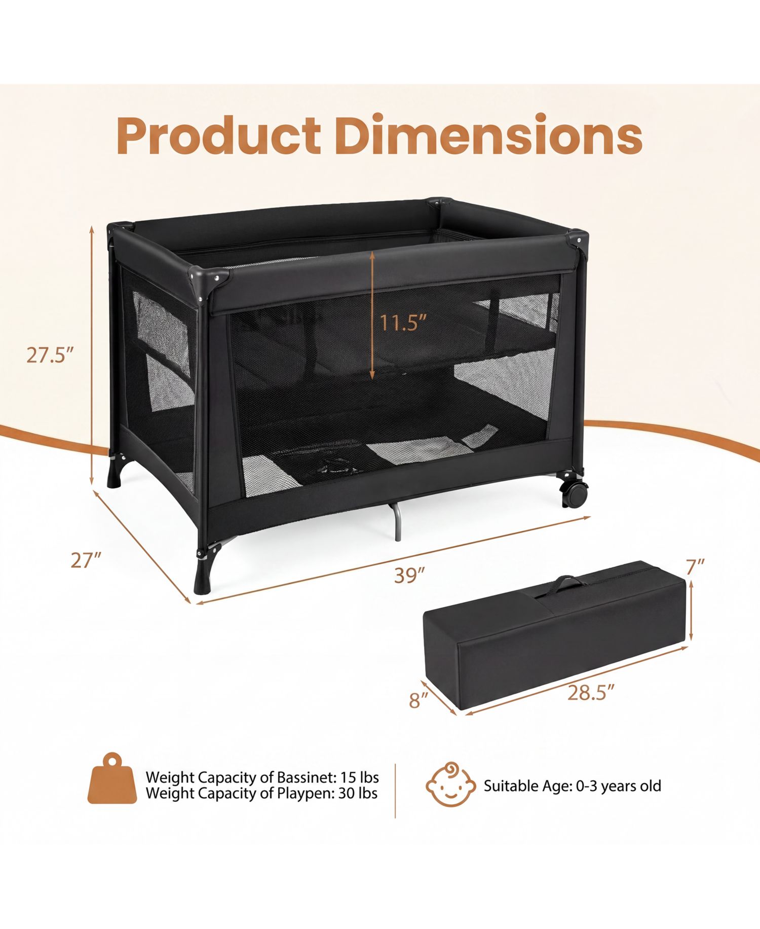 Portable Baby Playard with Soft Mattress, Breathable Mesh Sides