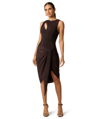 Women's Metallic-Knit Draped-Skirt Mini Dress