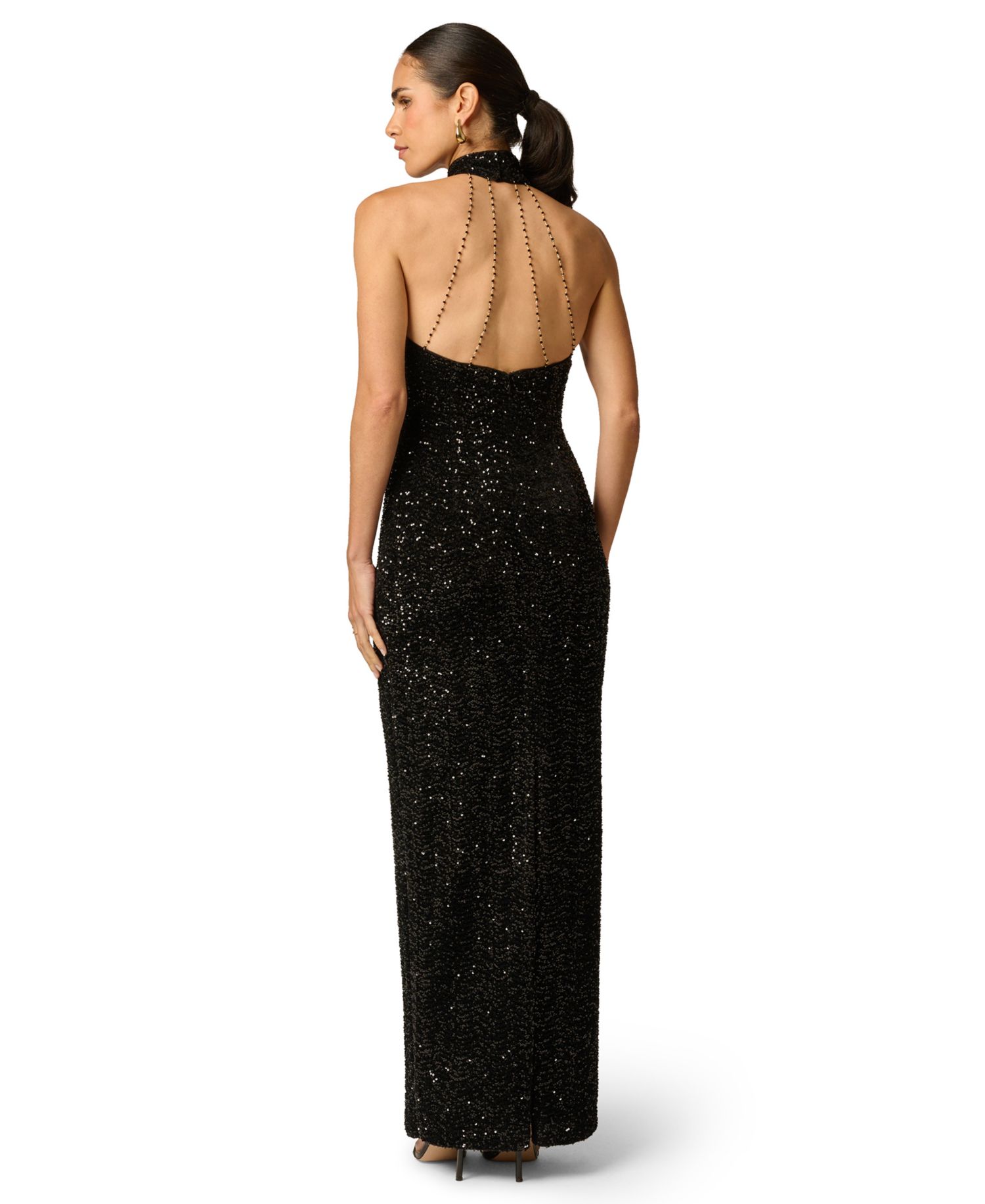 Women's Halter Sequin Open-Back Long Dress