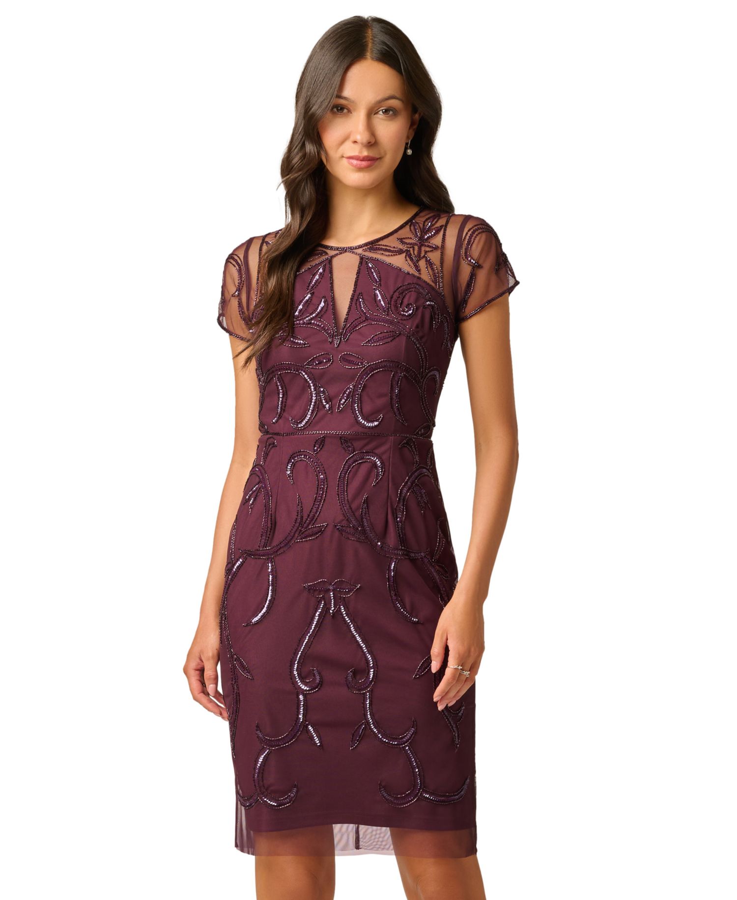 Women's Beaded Short-Sleeve Sheath Dress