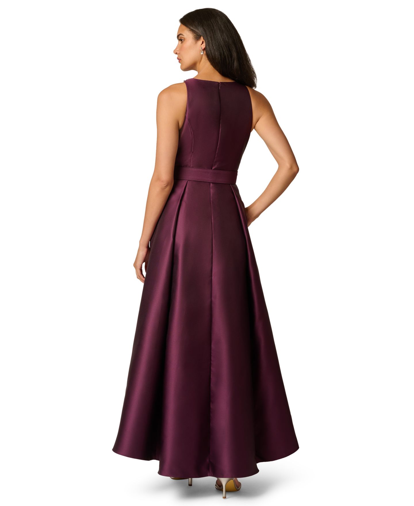 Женское платье Adrianna Papell Mikado High-Low V-Neck Beaded, цвет: Чёрный — фото 4