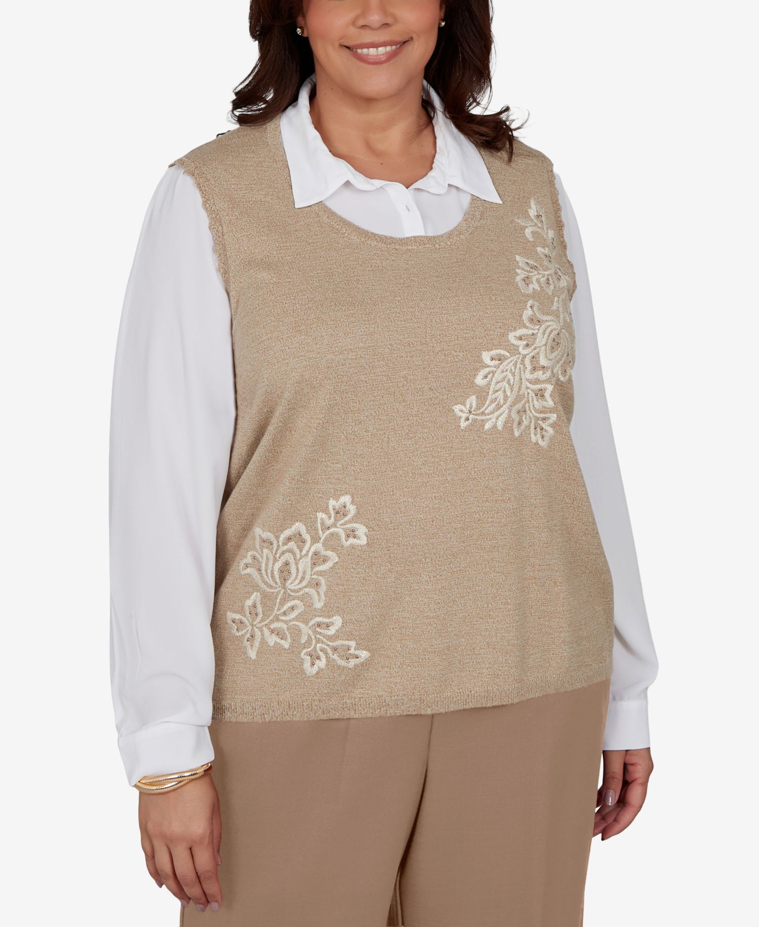 Plus Size Union Square Two-in-one Embroidered Sweater