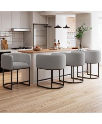 Bar Stools Set of 4 - Modern Lambswool Upholstered Counter Height Chairs with Backrest and Arms, Sturdy Metal Frame for Kitchen Island Bar