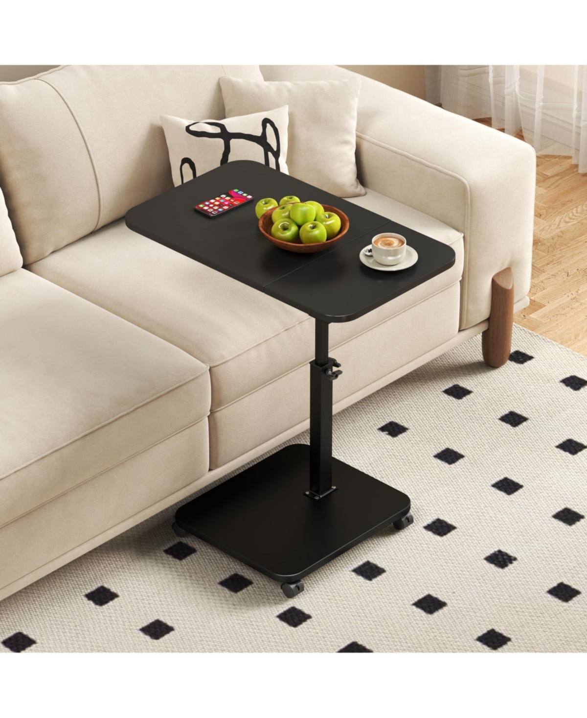 homfan Adjustable Height C-Shaped End Table with Wheels and 180degree(s) Swivel, Slide Under Sofa Tv Tray