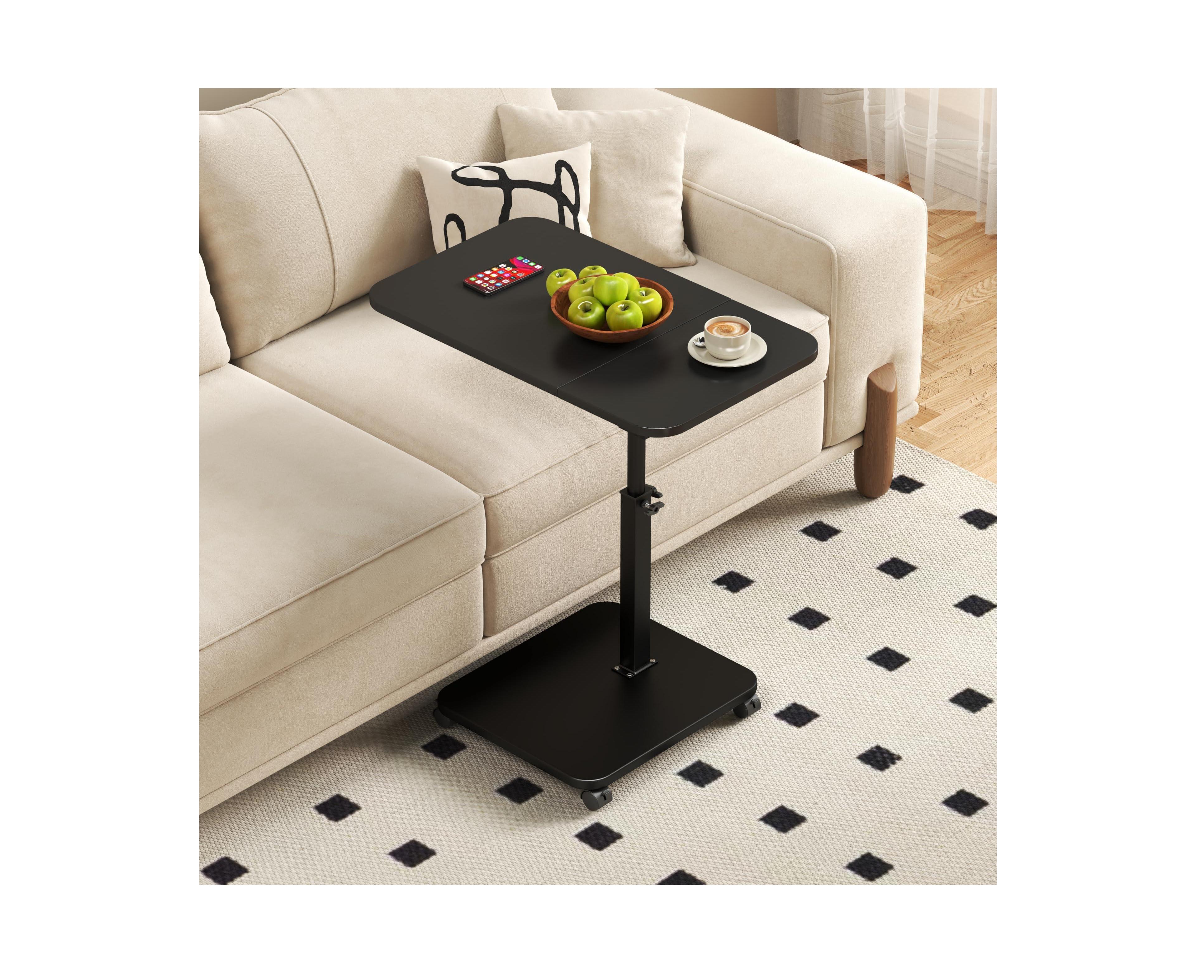homfan Adjustable Height C-Shaped End Table with Wheels and 180degree(s) Swivel, Slide Under Sofa Tv Tray