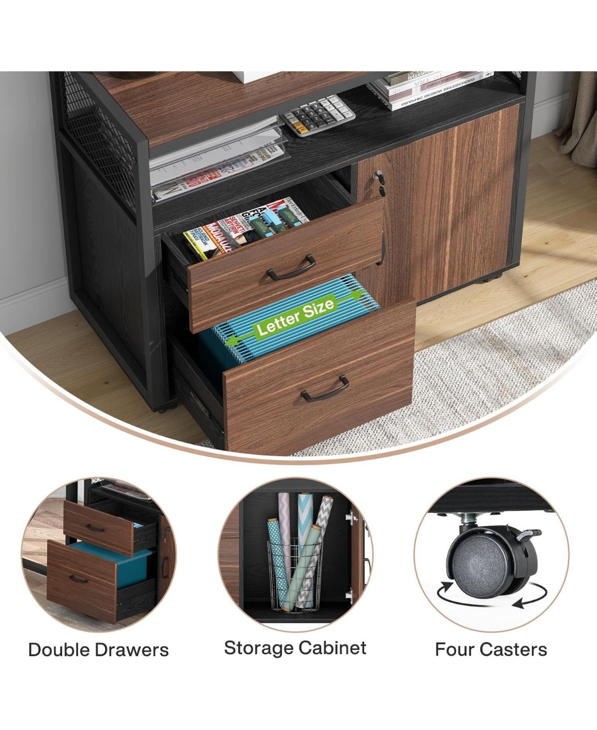 Tribesigns 63" L-Shaped Desk with File Cabinet