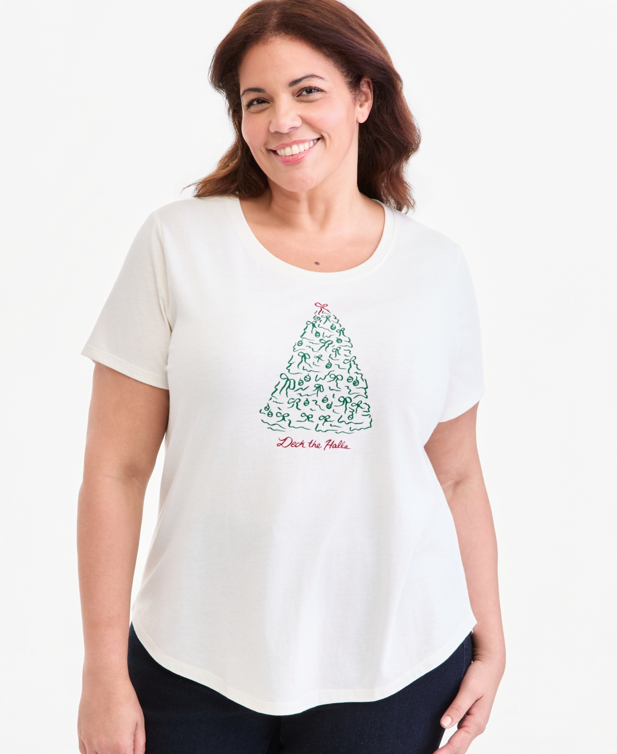 Style & Co Plus Size Printed Short-Sleeve Crewneck Tee, Macy's Exclusive - Fresh Vanilla