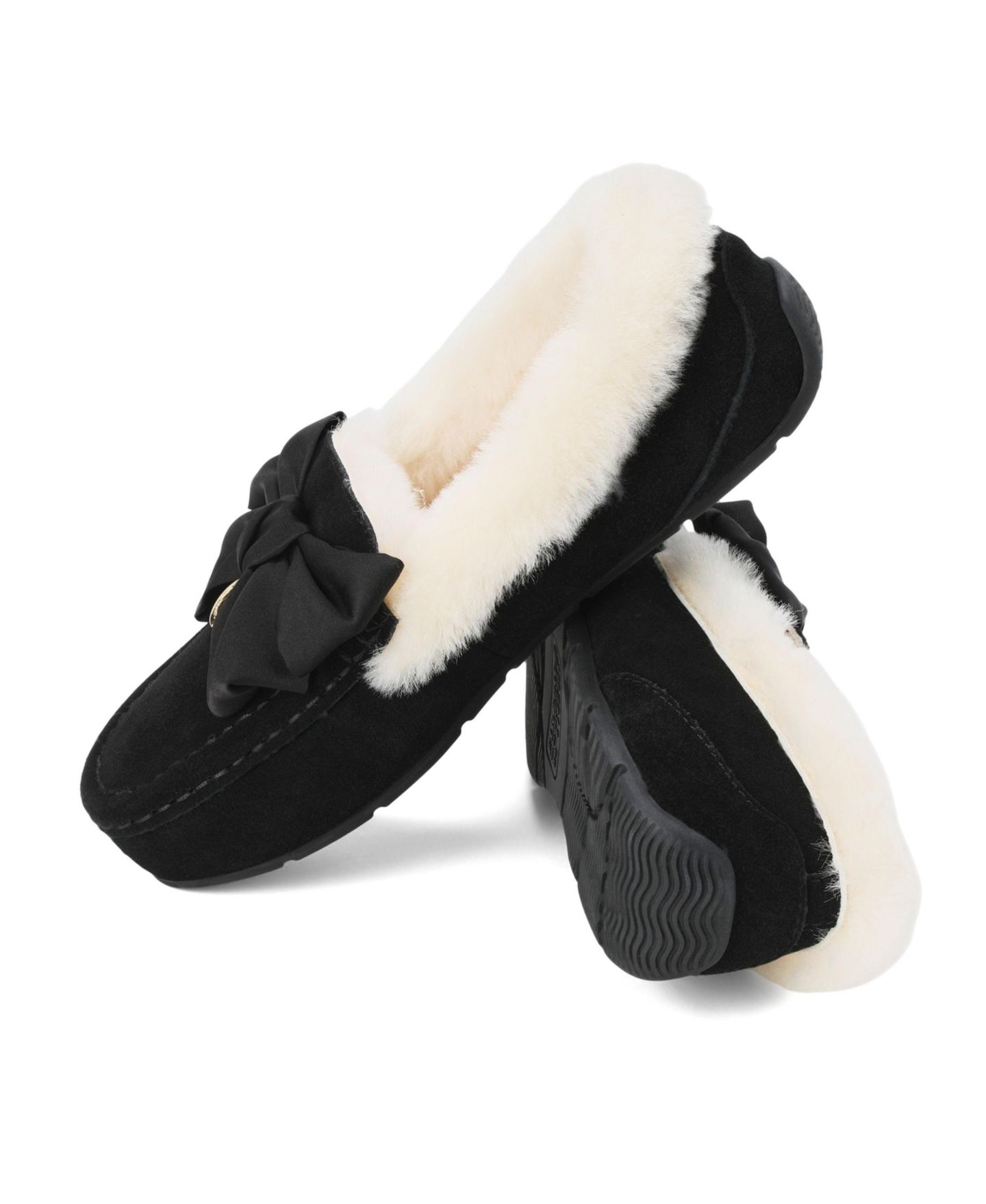 Женские тапочки Dearfoams Fireside by Mel Dream Bow Moccasin Slippers, цвет: Чёрный — фото 6