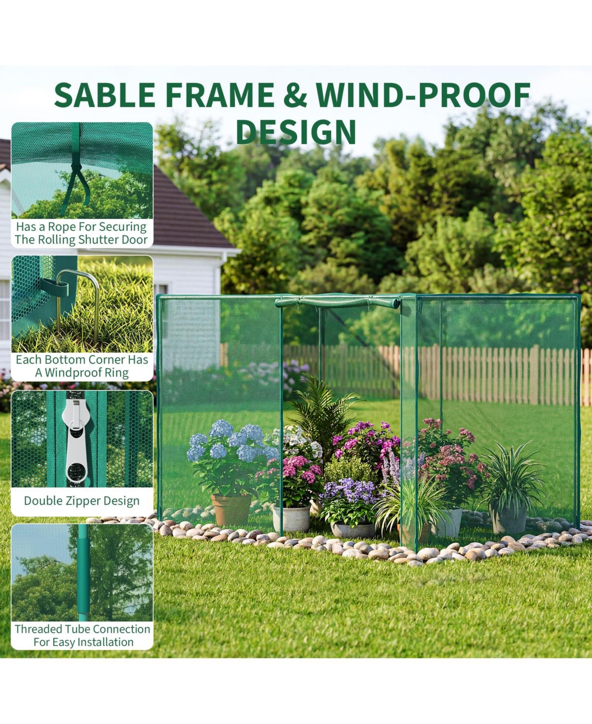 Medium/Large Garden Crop Cage with Steel Frame and Zippered Door, 4mm Tear-Resistant Mesh Plant Protection Tent for Vegetables Flowers Outdoor, Green