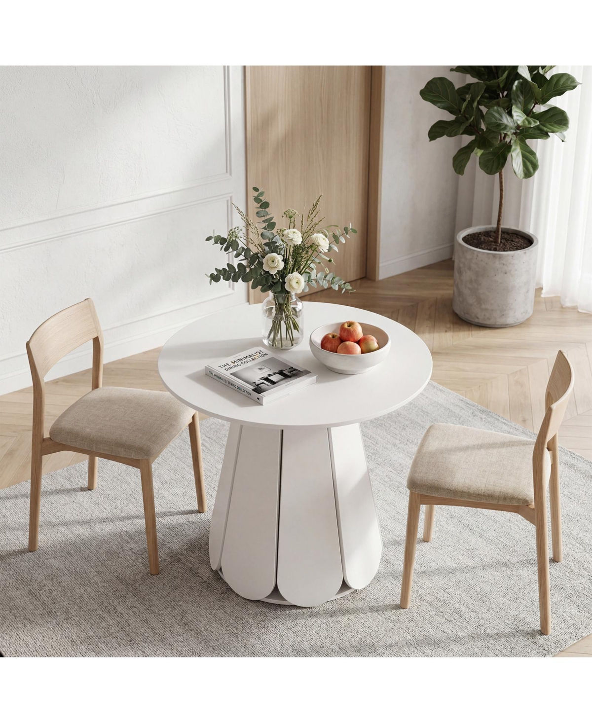 31.5" Round Farmhouse Dining Table with Pedestal Base
