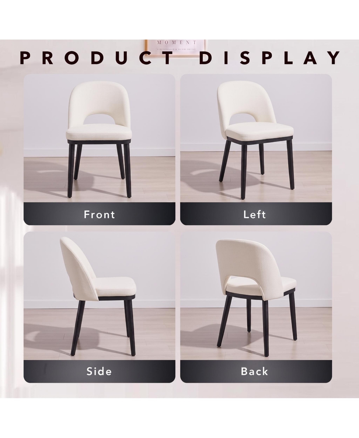 Wooden Dining Chairs Set of 4 Upholstered Dining Chair, Modern Linen Fabric Hollowed Dinner Chair with Leveling Pegs Curved Back for Dining Room