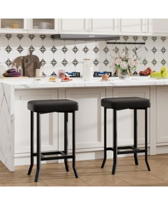 Counter Height Bar Stools Set of 2, Modern Faux Leather Upholstered Barstools with Metal Legs, Space-Saving Backless Stools for Kitchen Kitchen Island