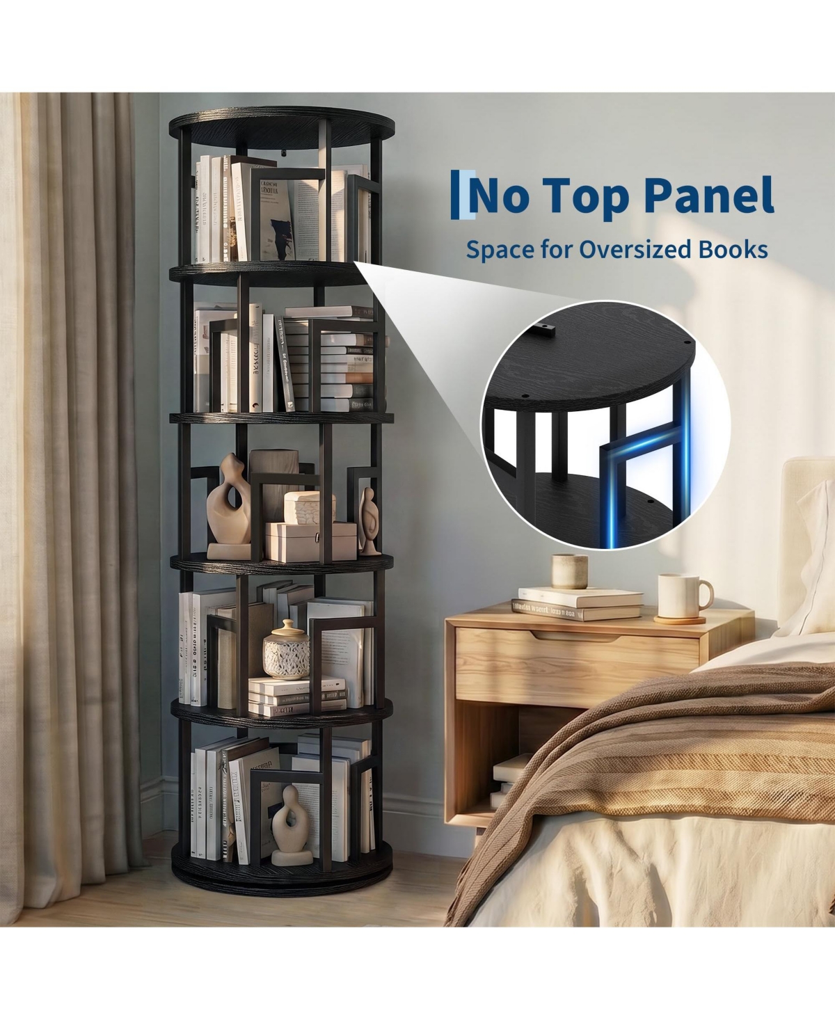 Corner Rotating Bookshelf Tower