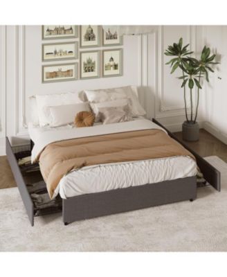 King/Queen/Full Upholstered Platform Bed with Drawers, Linen Storage Bed Frame, Engineered Wood for Bedroom, Light Gray
