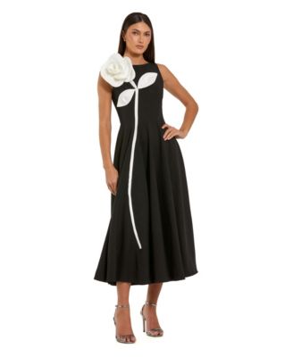 Women's Floral Applique Cocktail Sleeveless A-Line Midi Dress