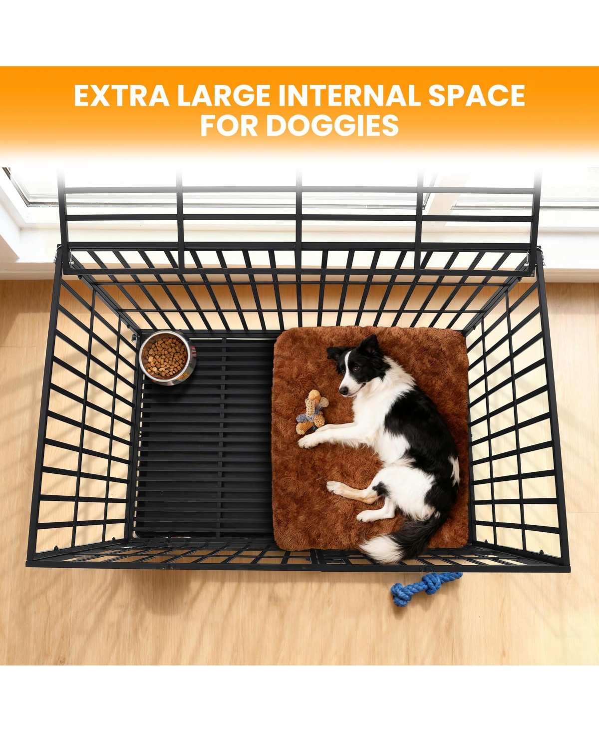 Large Heavy Duty Dog Crate, Large Metal Wire Kennel with Double Doors for Medium Large Dogs, Foldable with Removable Tray